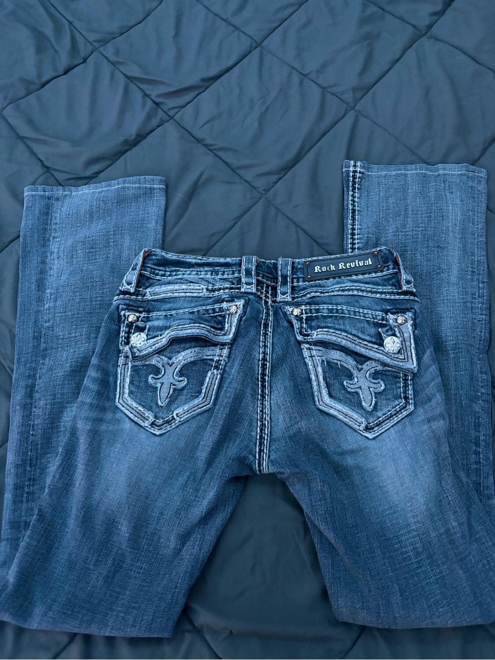 Rock Revival Women's Distressed Dark Blue Bootcut Jeans
